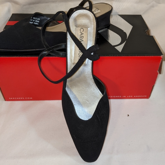 Cara Leigh Women's Black Fabric Block Heel Sling Back Shoe Size 6.5m - Picture 3 of 6